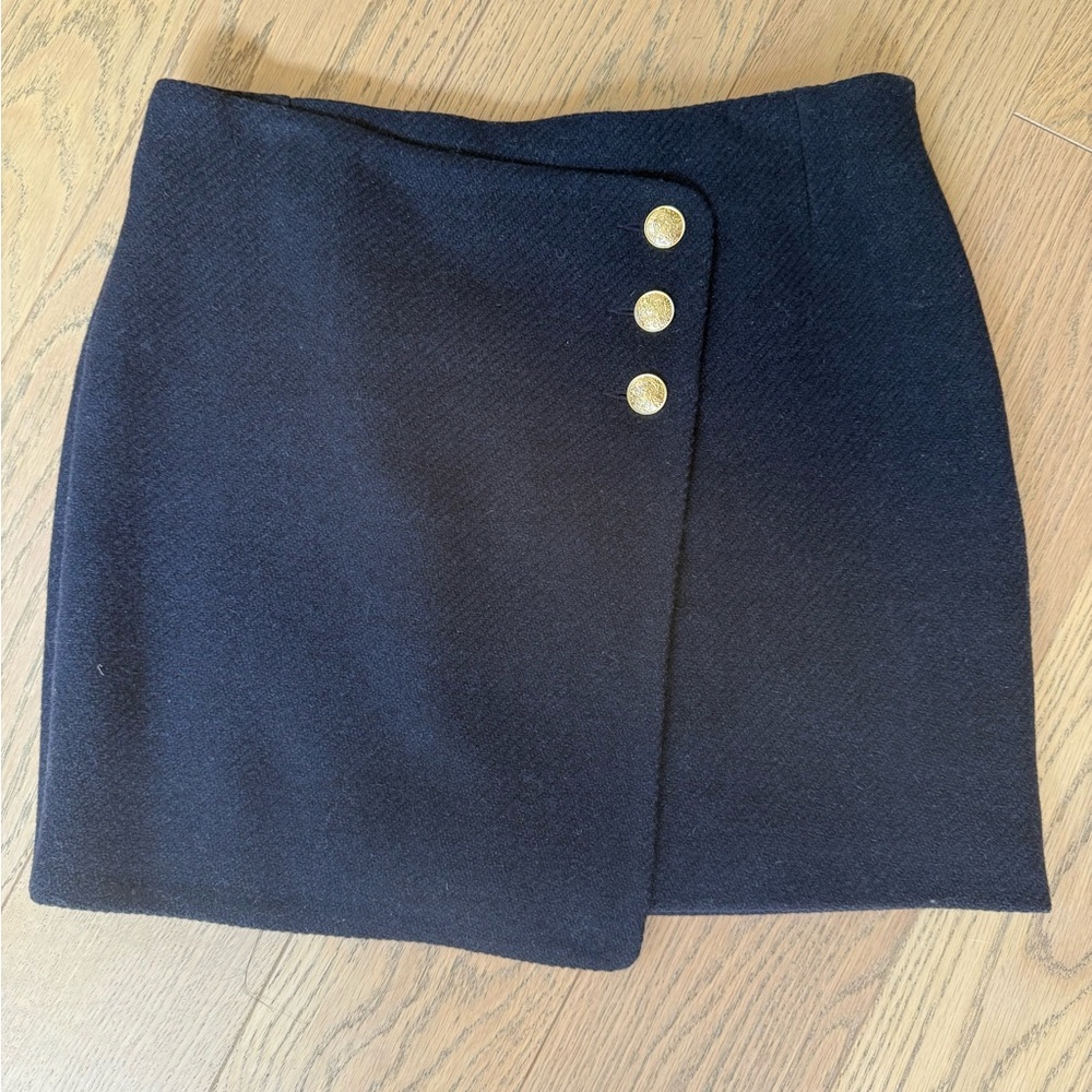 Sezane Black Mini Skirt with Gold Buttons